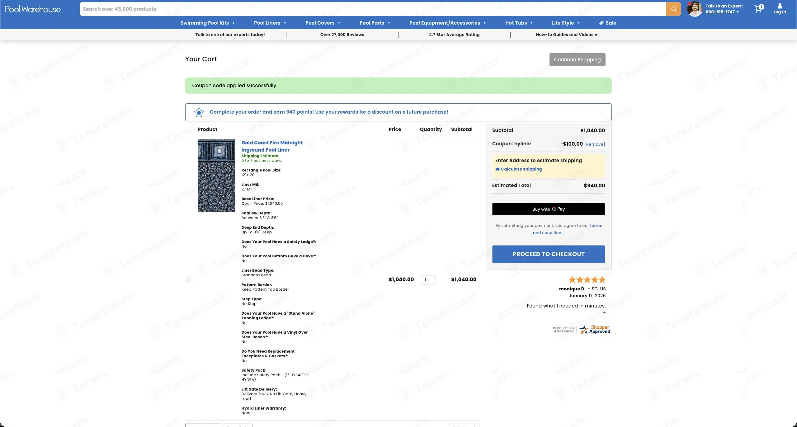 Pool Warehouse coupon code: $100 off with HYLINER. Tested and valid as 4 months ago.