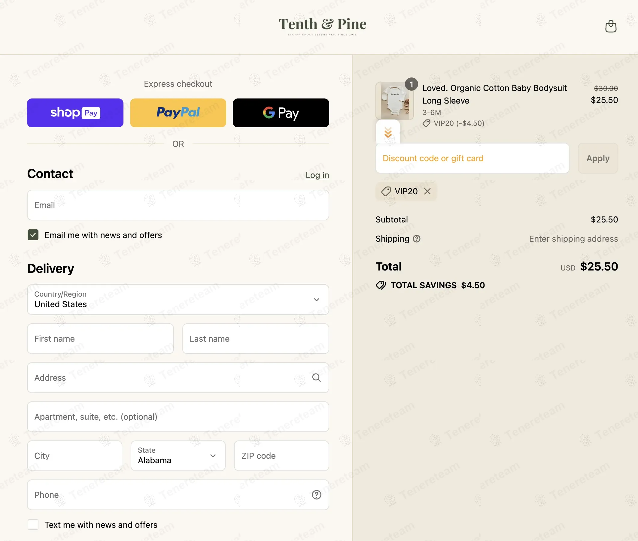 Tenth And Pine coupon code: 15% off with VIP20. Tested and valid as 10 months ago.