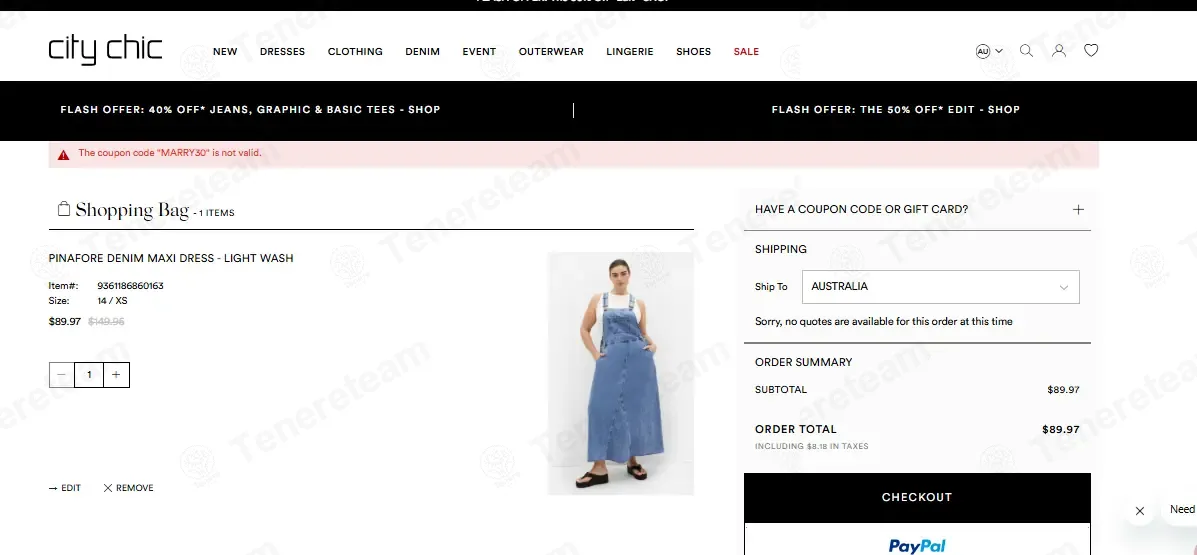 City Chic Australia coupon code: 30% off with MARRY30. Tested and valid as 2 weeks ago.