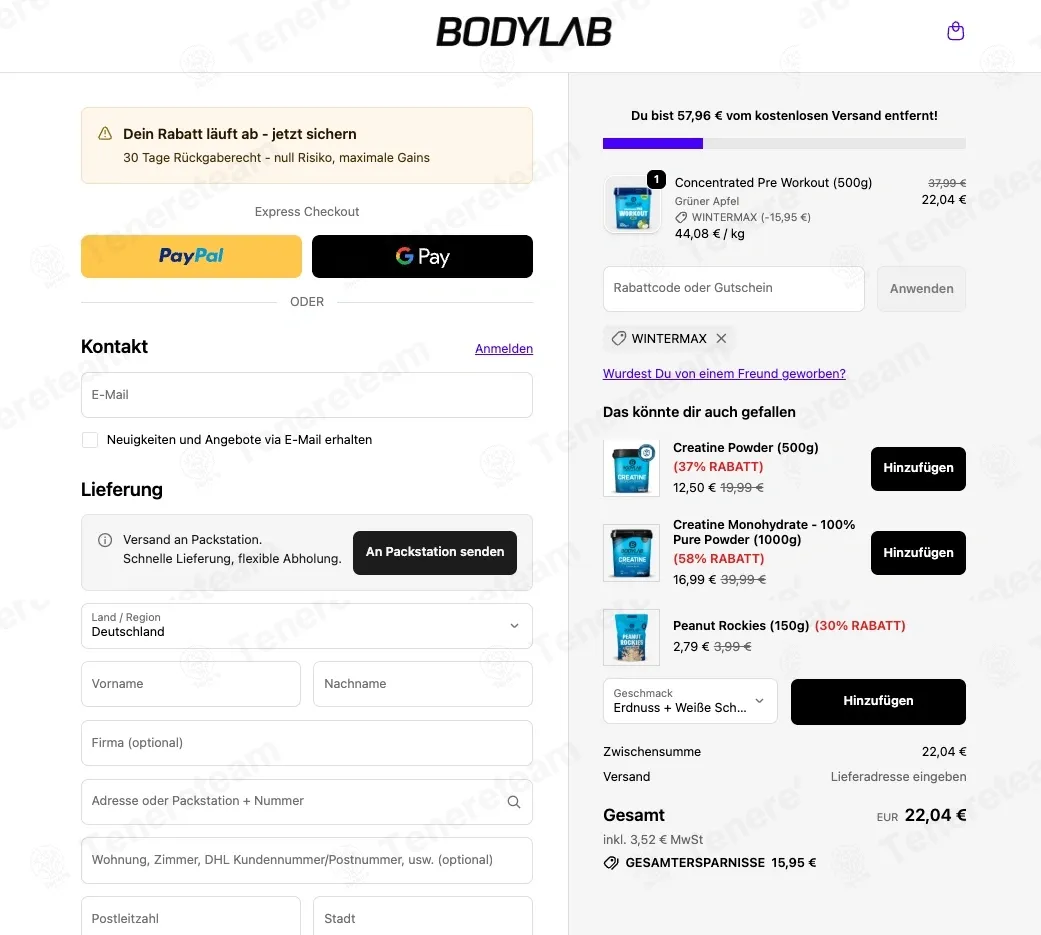 Bodylab 24 coupon code: 42% off with WINTERMAX. Tested and valid as 3 months ago.