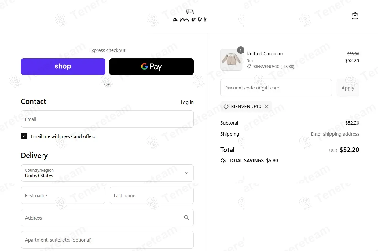 Shop Amour USA coupon code: 10% off with BIENVENUE10. Tested and valid as 9 months ago.