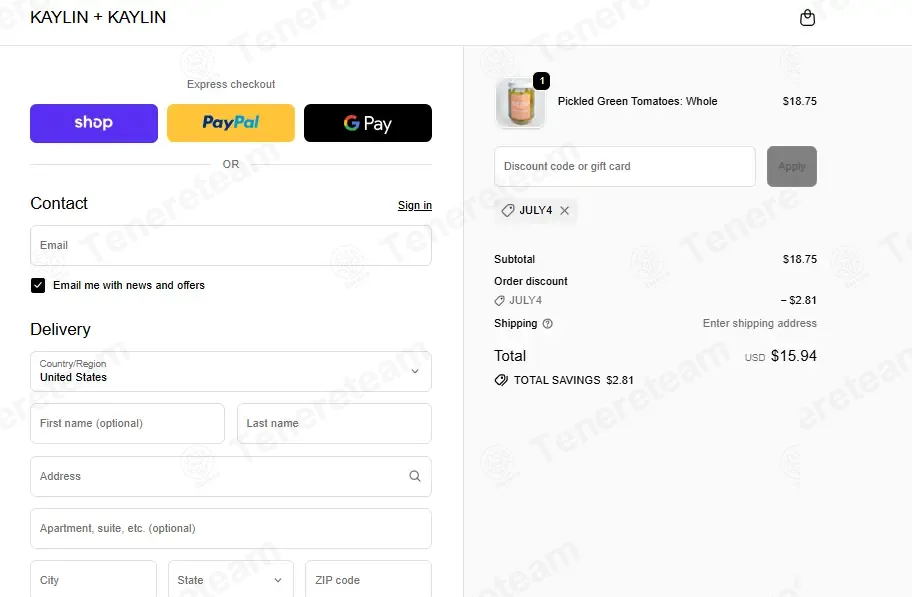 Kaylin and Kaylin coupon code: 15% off with JULY4. Tested and valid as 1 month ago.