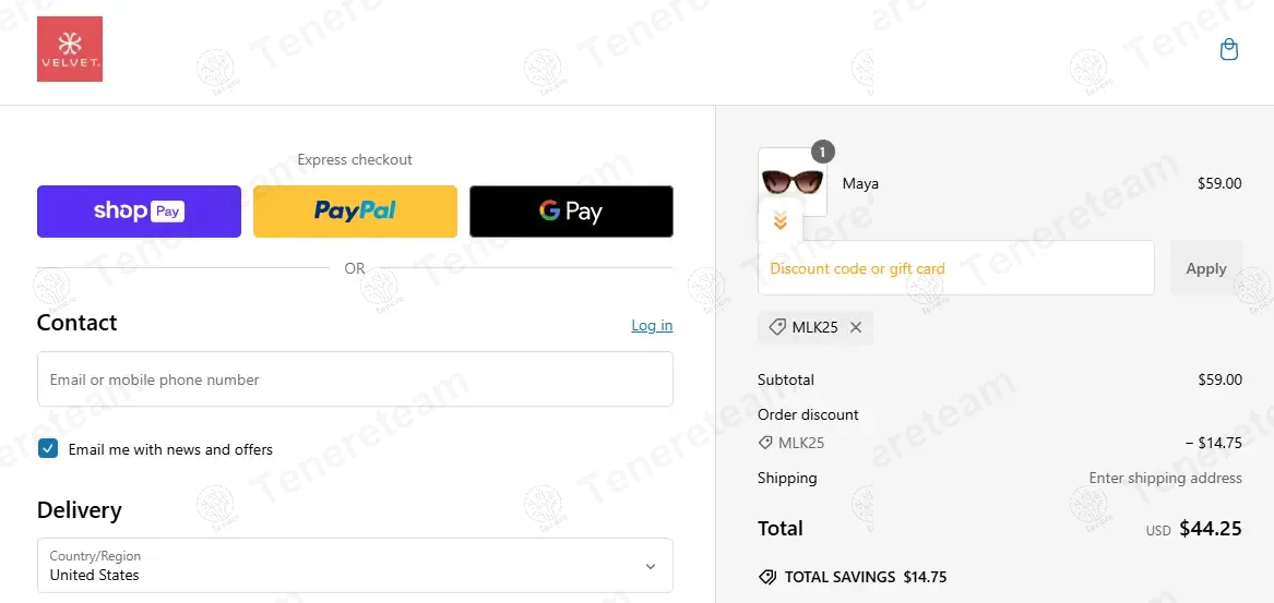 Velvet Eyewear coupon code: 25% off with MLK25. Tested and valid as 1 year ago.