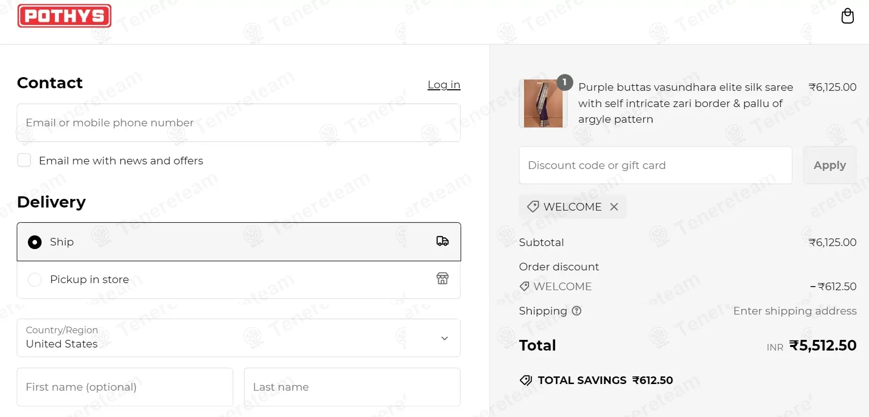 Pothys coupon code: 10% off with WELCOME. Tested and valid as 1 year ago.