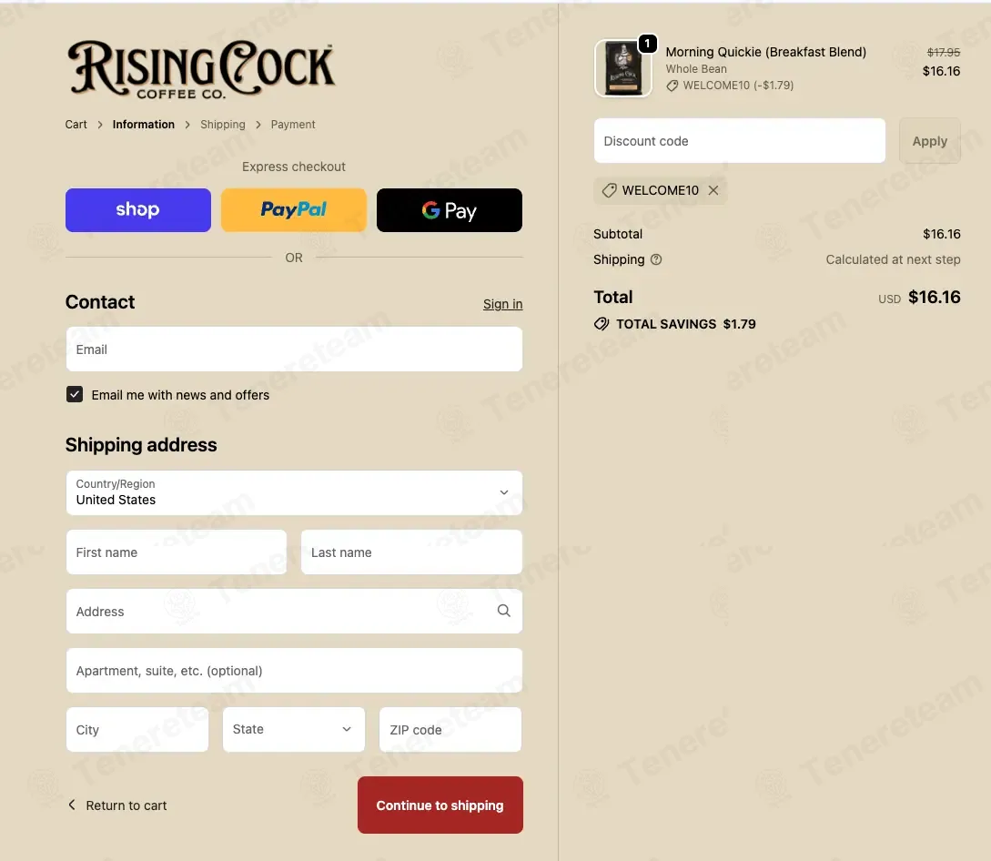 Rising Cock Coffee coupon code: 10% off with WELCOME10. Tested and valid as 1 week ago.