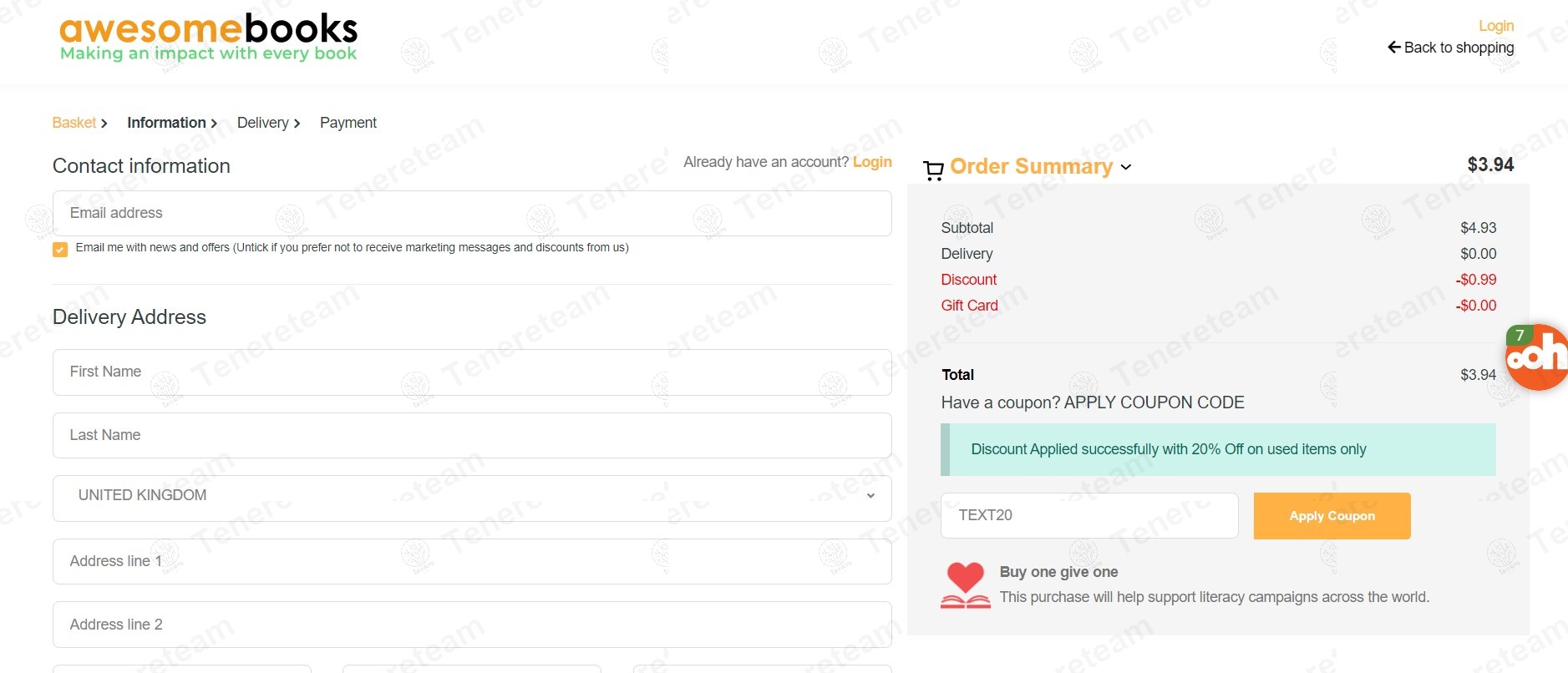 AwesomeBooks coupon code: 20% off with TEXT20. Tested and valid as 1 year ago.