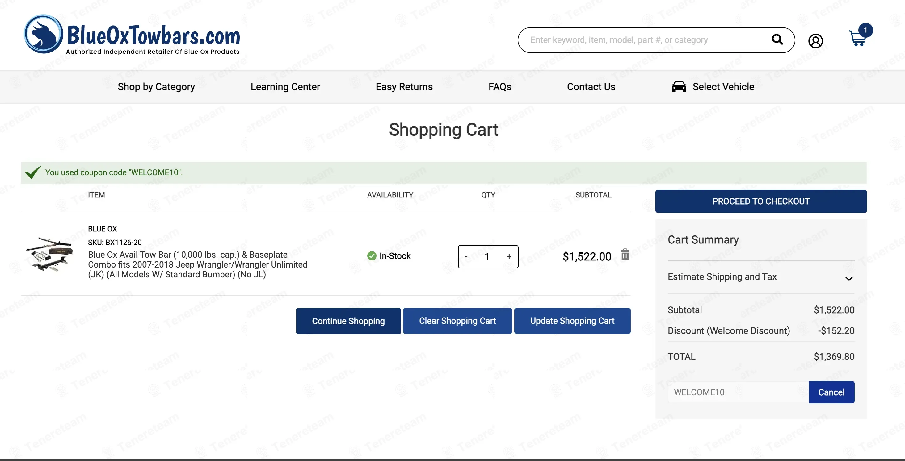 Blue Ox coupon code: 10% off with WELCOME10. Tested and valid as 8 months ago.