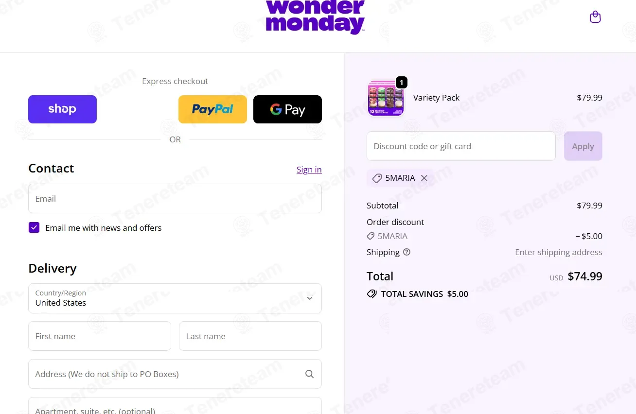 Wonder Monday coupon code: $5 off with 5MARIA. Tested and valid as 6 months ago.