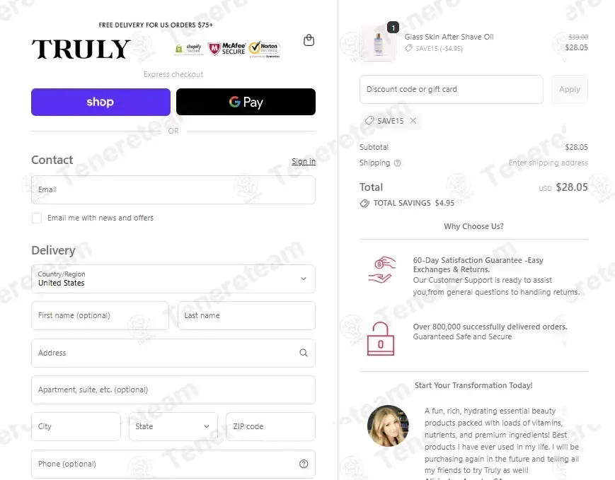 Truly Beauty coupon code: 15% off with SAVE15. Tested and valid as 2 weeks ago.