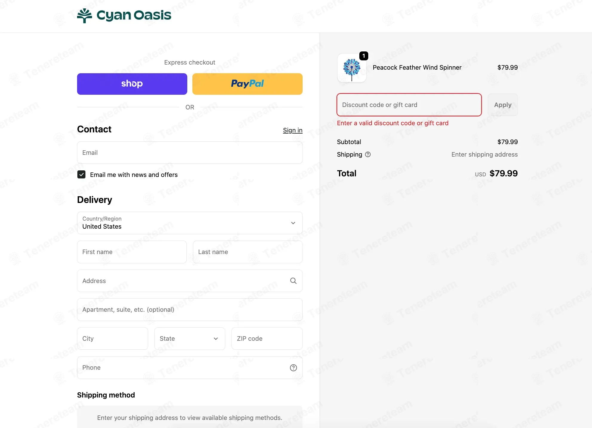 Cyan Oasis apply coupon code
