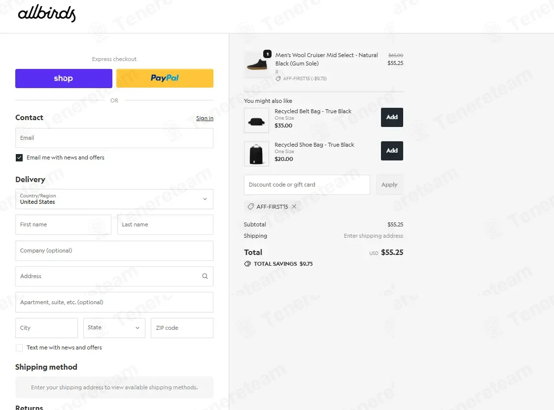 Allbirds coupon code: 15% off with AFF-FIRST15. Tested and valid as 1 week ago.