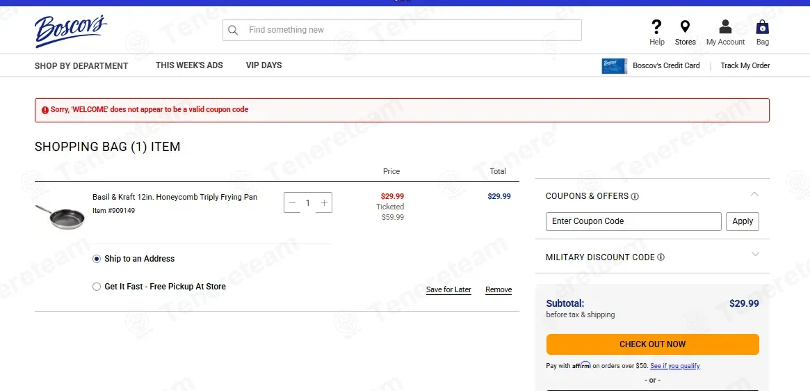 Boscov's coupon code: 10% off with WELCOME. Tested and valid as 2 months ago.