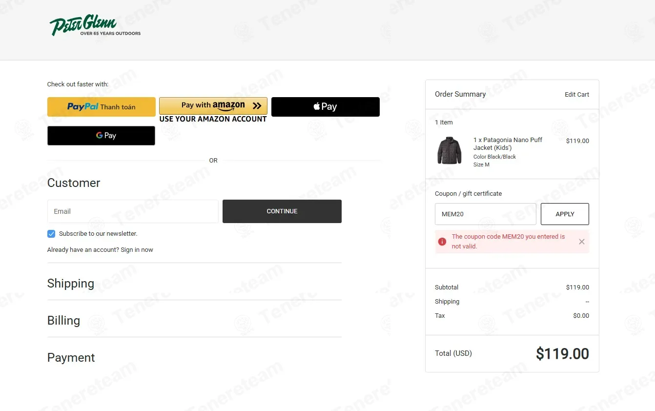 Peter Glenn coupon code: 20% off with MEM20. Tested and valid as 1 month ago.