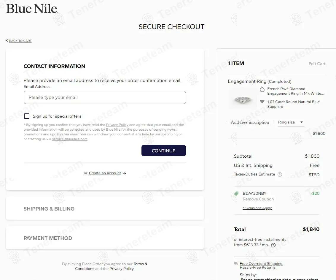 Blue Nile coupon code: $20 off with BDAY20NBY. Tested and valid as 1 year ago.