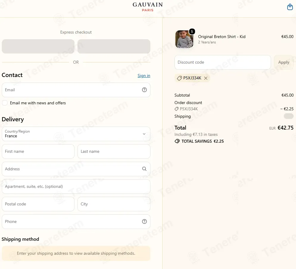 Gauvain Paris apply coupon code