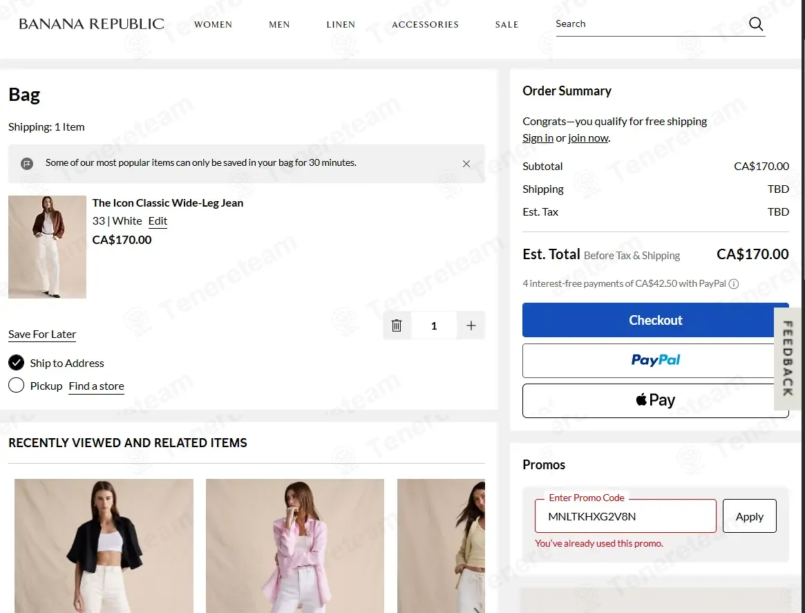 Banana Republic Canada coupon code: 15% off with MNLTKHXG2V8N. Tested and valid as 4 months ago.