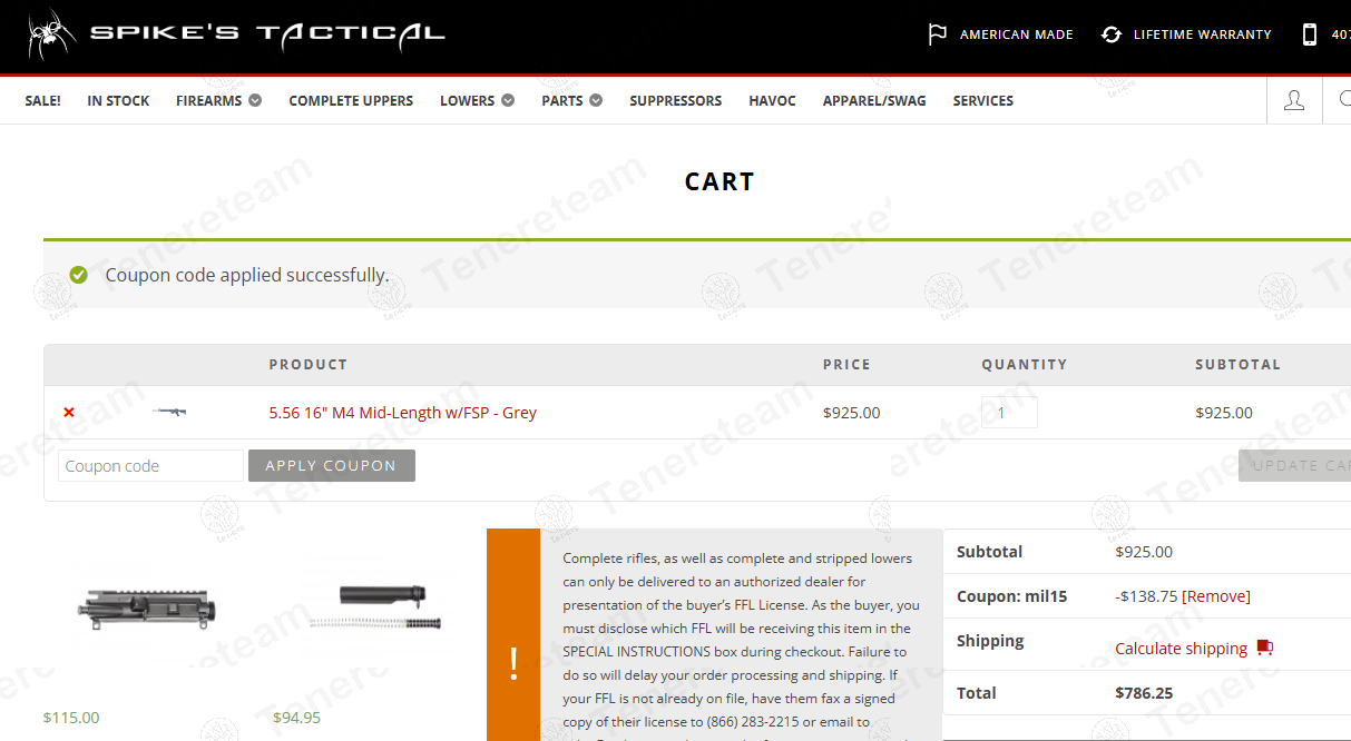 Spikes Tactical coupon code: 15% off with mile. Tested and valid as 6 days ago.