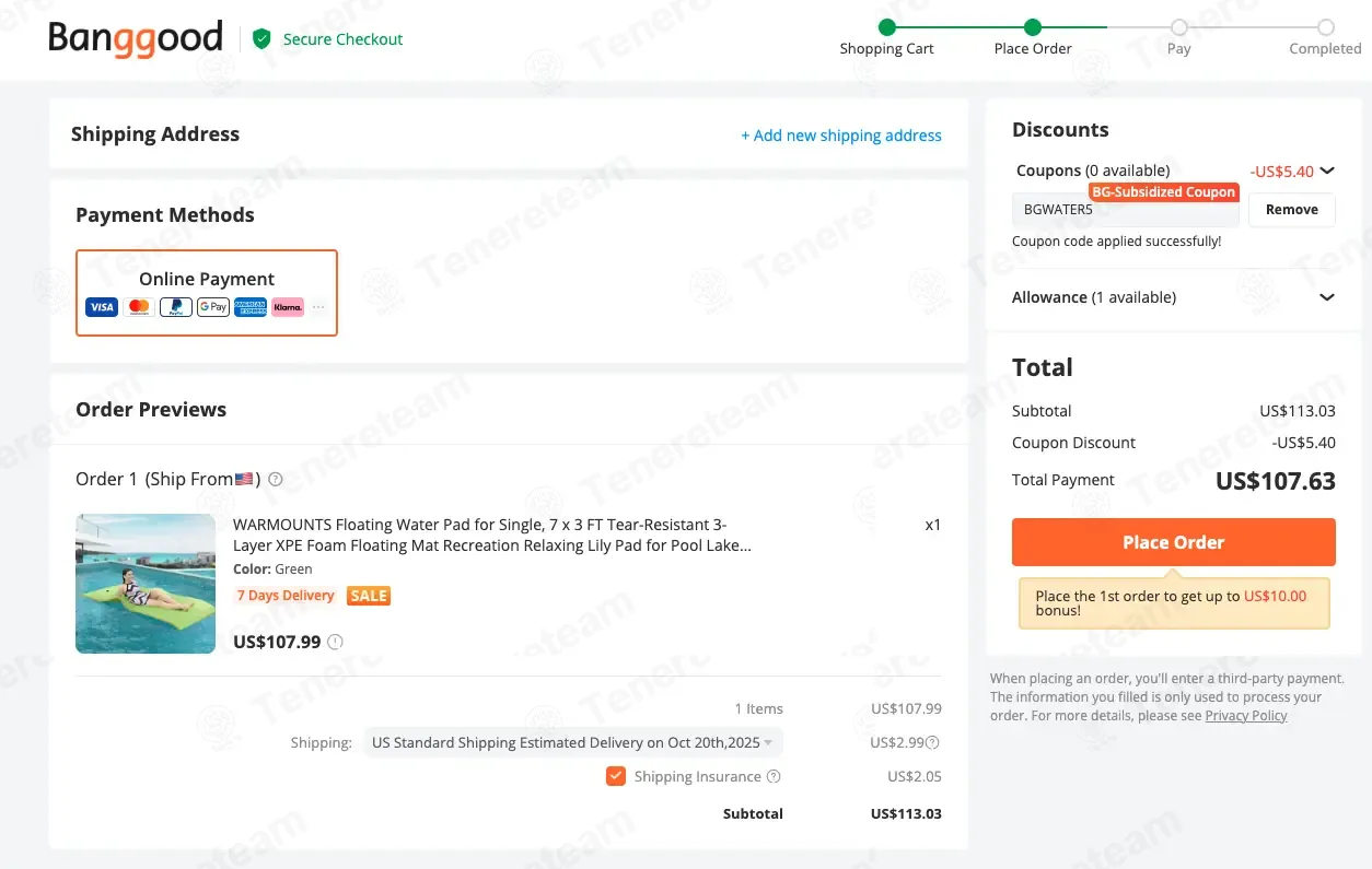 BangGood coupon code: 5% off with BGWATER5. Tested and valid as 8 months ago.
