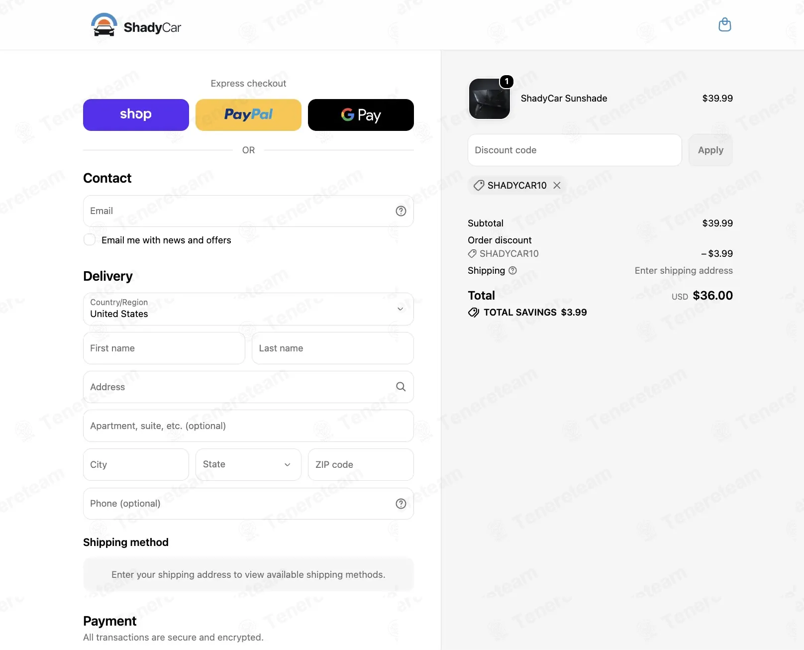 Shady Car apply coupon code