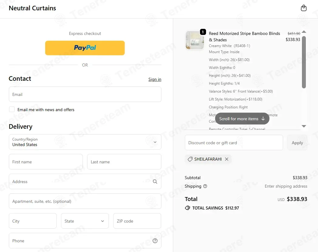 Neutral Curtains coupon code: 25% off with SHEILAFARAHI. Tested and valid as 2 weeks ago.