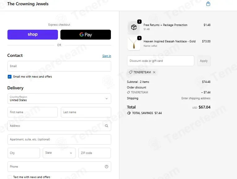 The Crowning Jewels coupon code: 10% off with TENERETEAM. Tested and valid as 4 months ago.