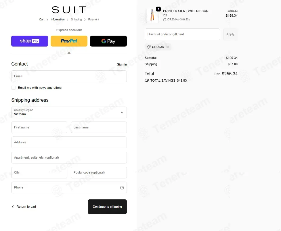 Suitnegozi coupon code: 20% off with CR20JA. Tested and valid as 4 weeks ago.