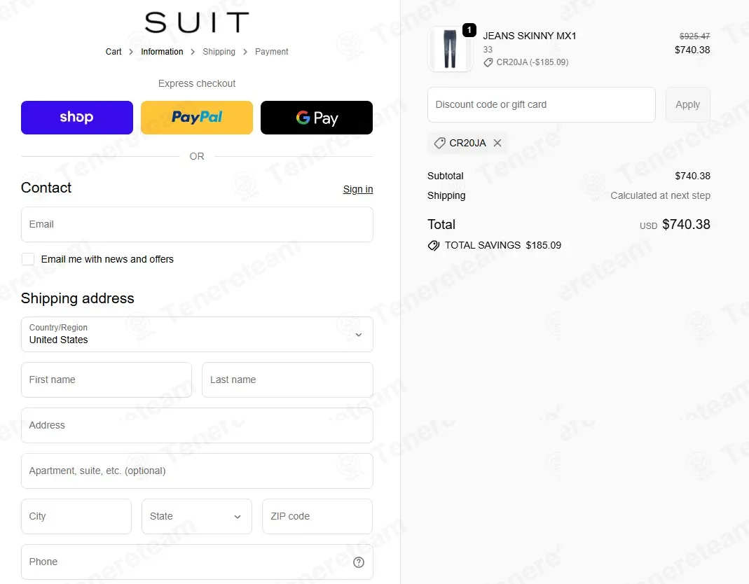 Suitnegozi coupon code: 20% off with CR20JA. Tested and valid as 4 weeks ago.