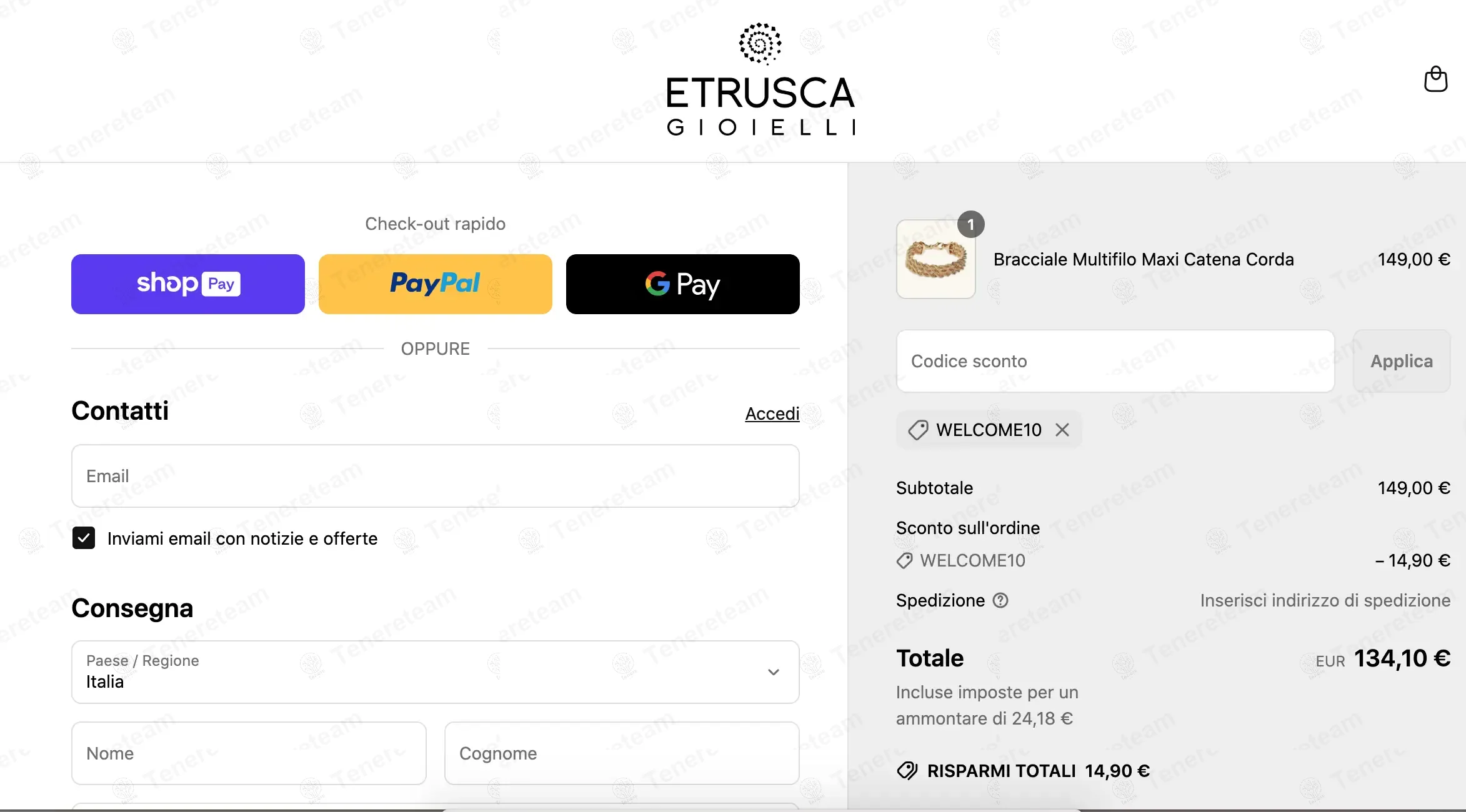 Etruscagioielli coupon code: 10% off with WELCOME10. Tested and valid as 1 year ago.