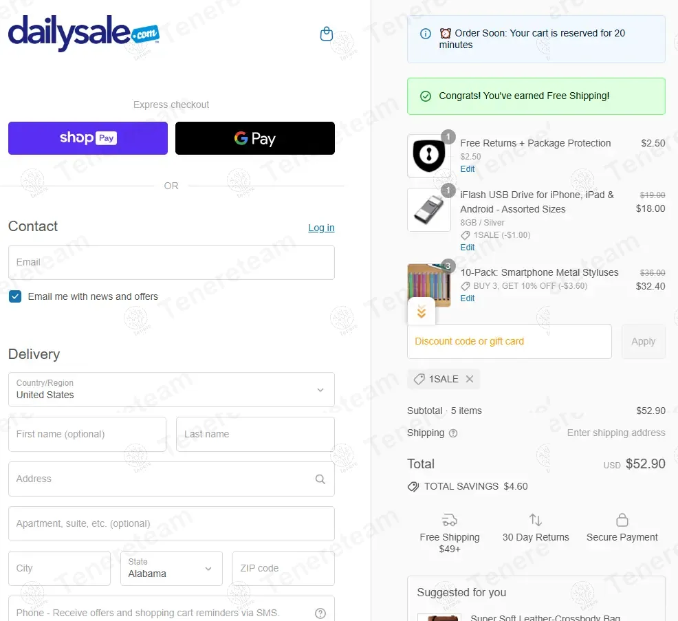Daily Sale coupon code: $1 off with 1SALE. Tested and valid as 9 months ago.