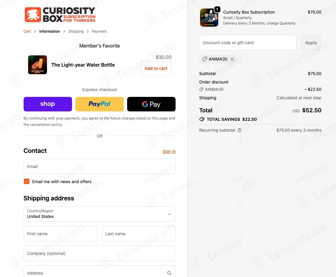 Curiosity Box coupon code verified as working at checkout