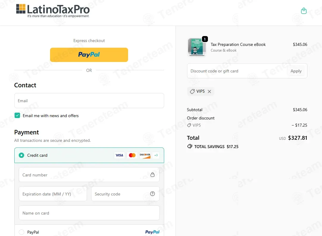 Latino Tax Pro coupon code: 5% off with VIP5. Tested and valid as 1 month ago.