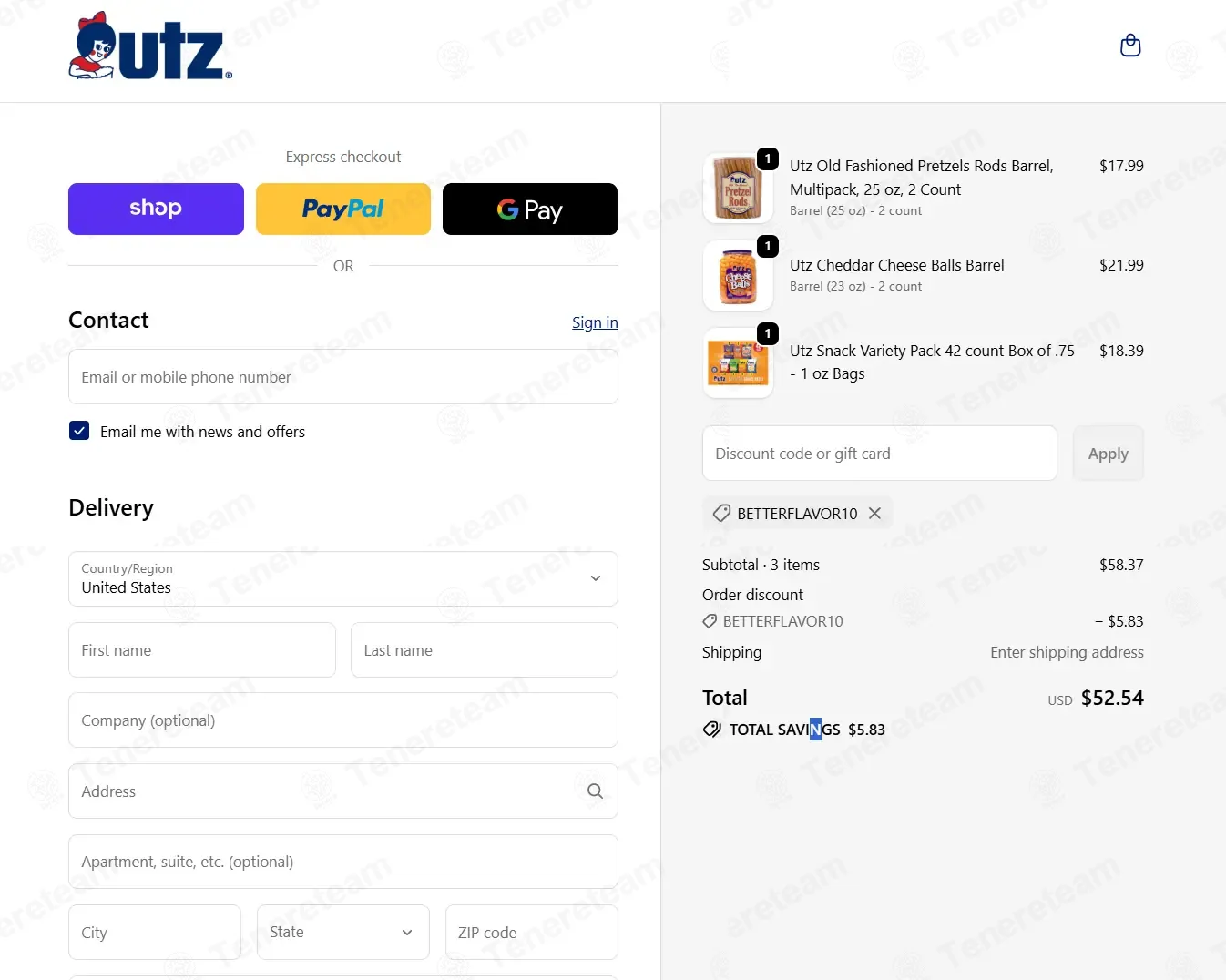 Utz Snacks coupon code: 10% off with BETTERFLAVOR10. Tested and valid as 7 months ago.