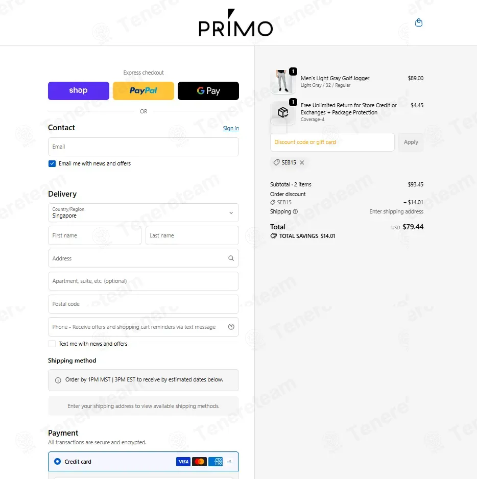 Primo Golf Apparel coupon code: 15% off with SEB15. Tested and valid as 1 month ago.