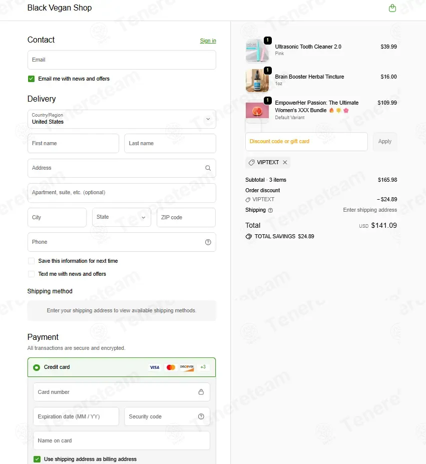 Black Vegan Shop coupon code: 15% off with VIPTEXT. Tested and valid as 1 week ago.