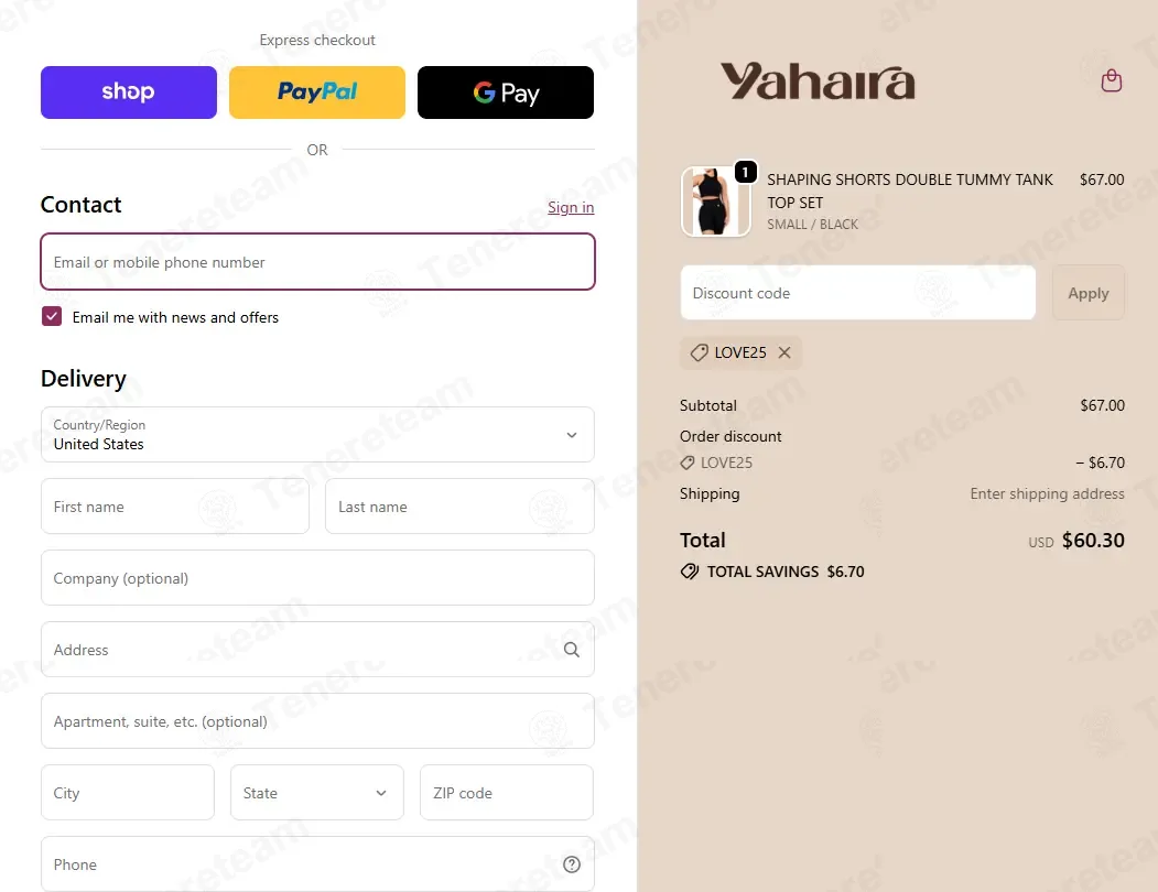 Yahaira coupon code: 10% off with LOVE25. Tested and valid as 4 months ago.