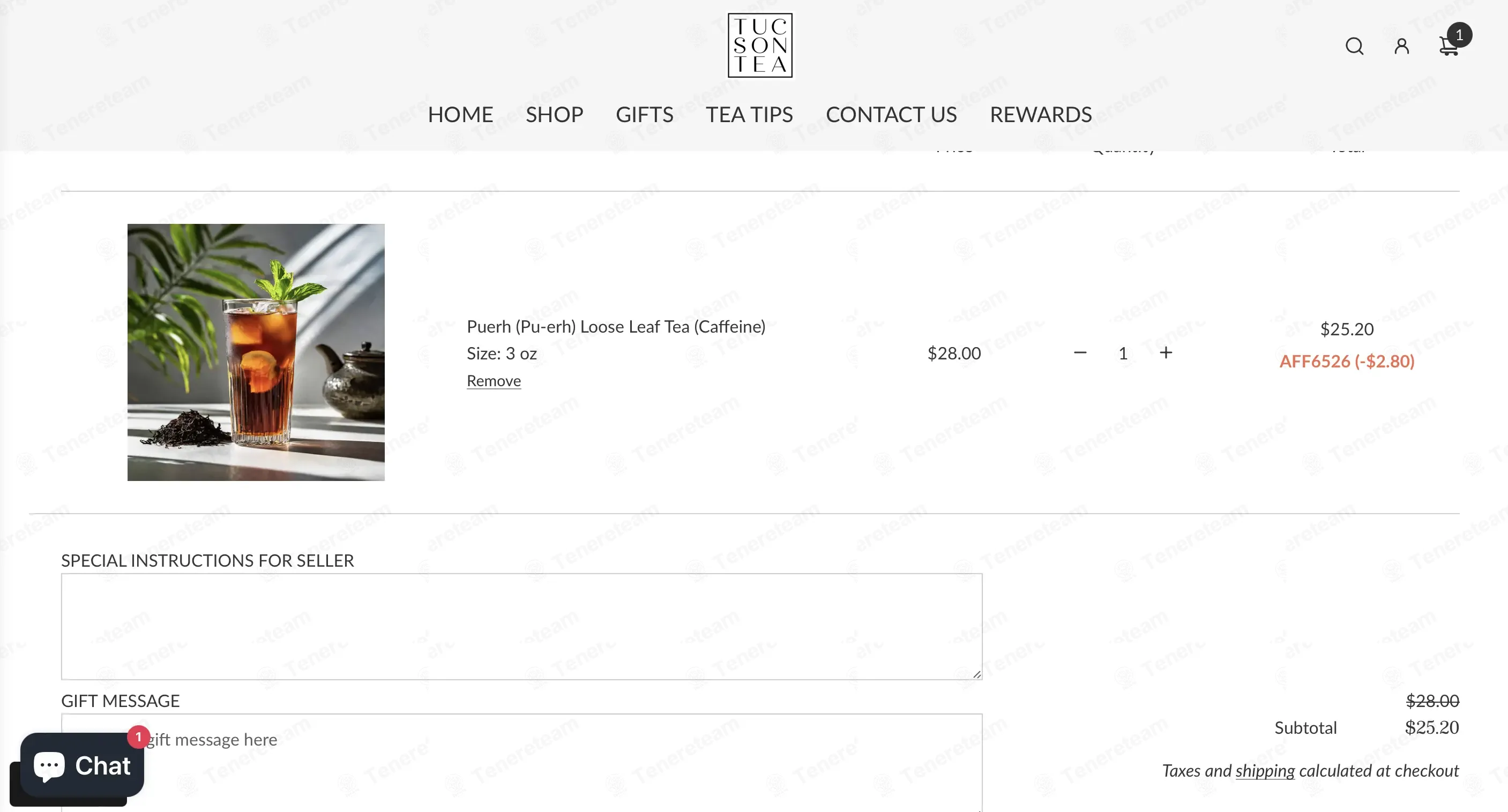 Tucson Tea coupon code: 10% off with AFF6526. Tested and valid as 1 month ago.