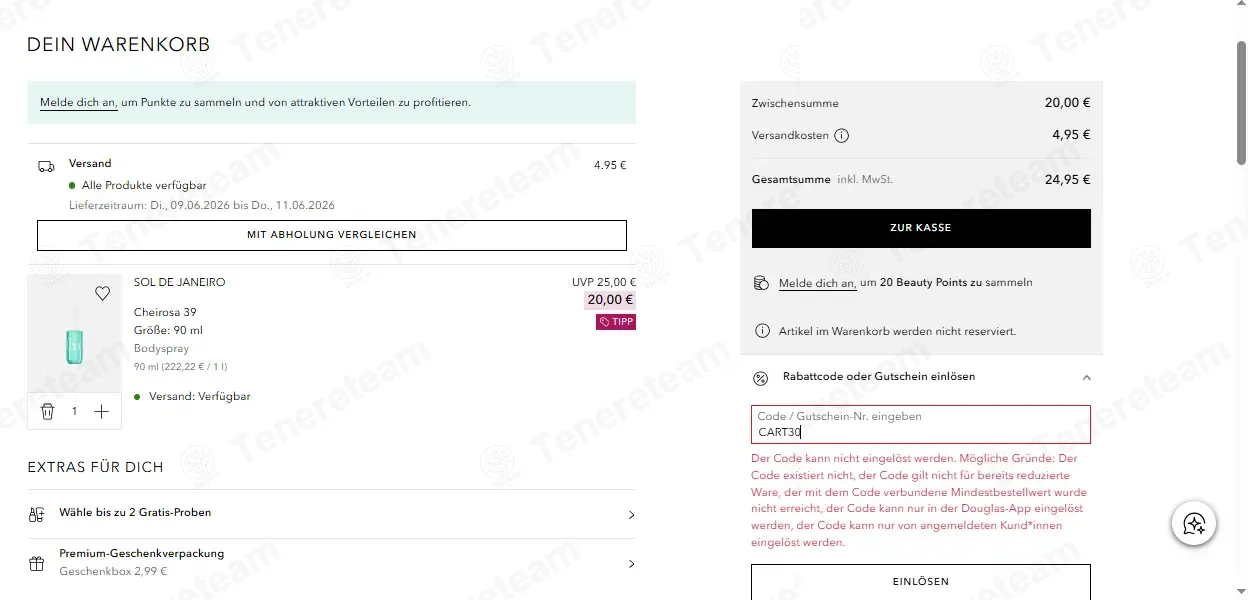 Douglas coupon code: 30% off with CART30. Tested and valid as 1 month ago.