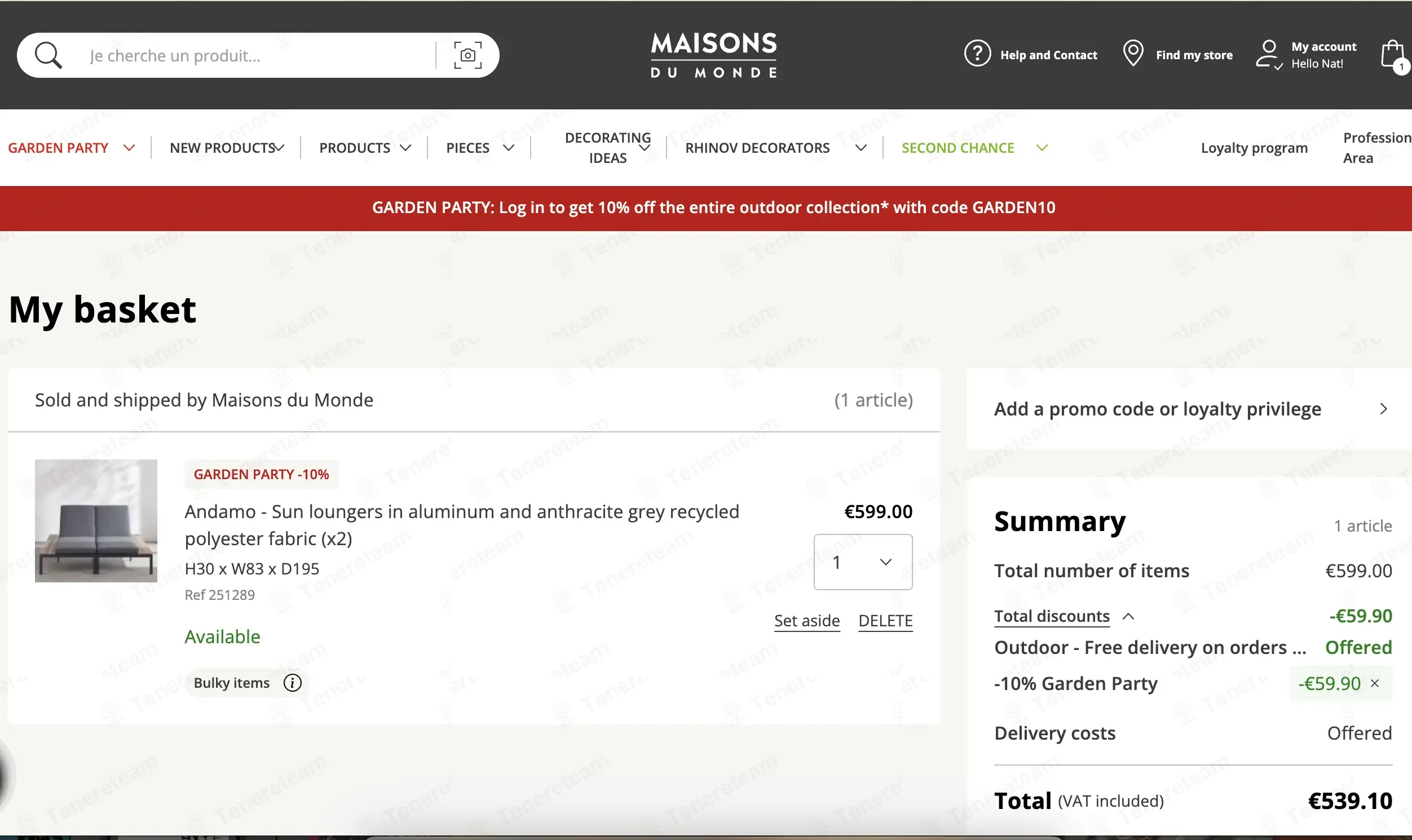 Maisons Du Monde coupon code: 10% off with GARDEN10. Tested and valid as 1 month ago.