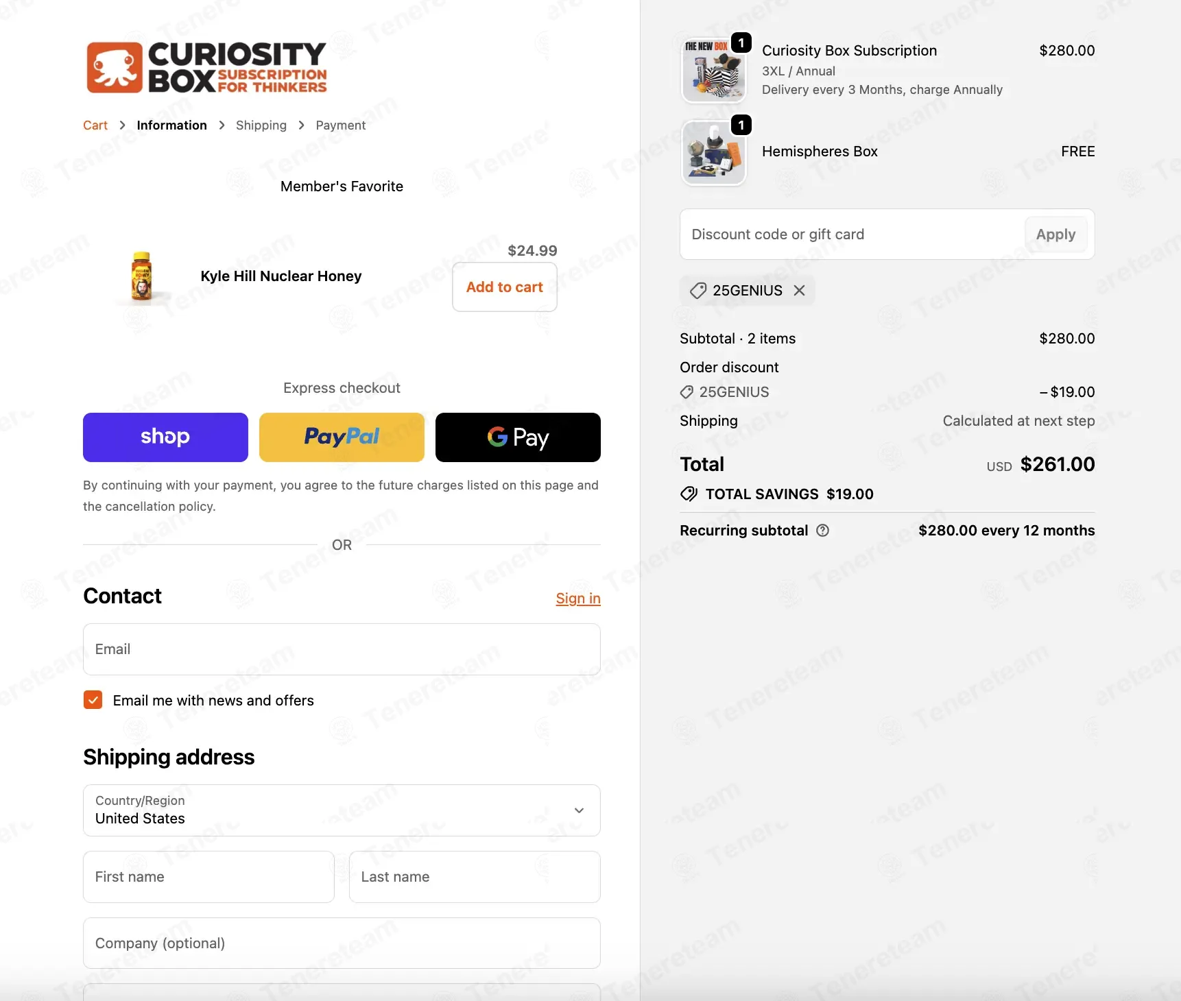 Curiosity Box coupon code verified as working at checkout
