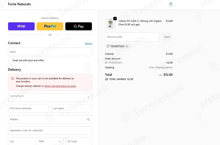 Forte Naturals USA coupon code: 20% off with TENERETEAM. Tested and valid as 1 month ago.