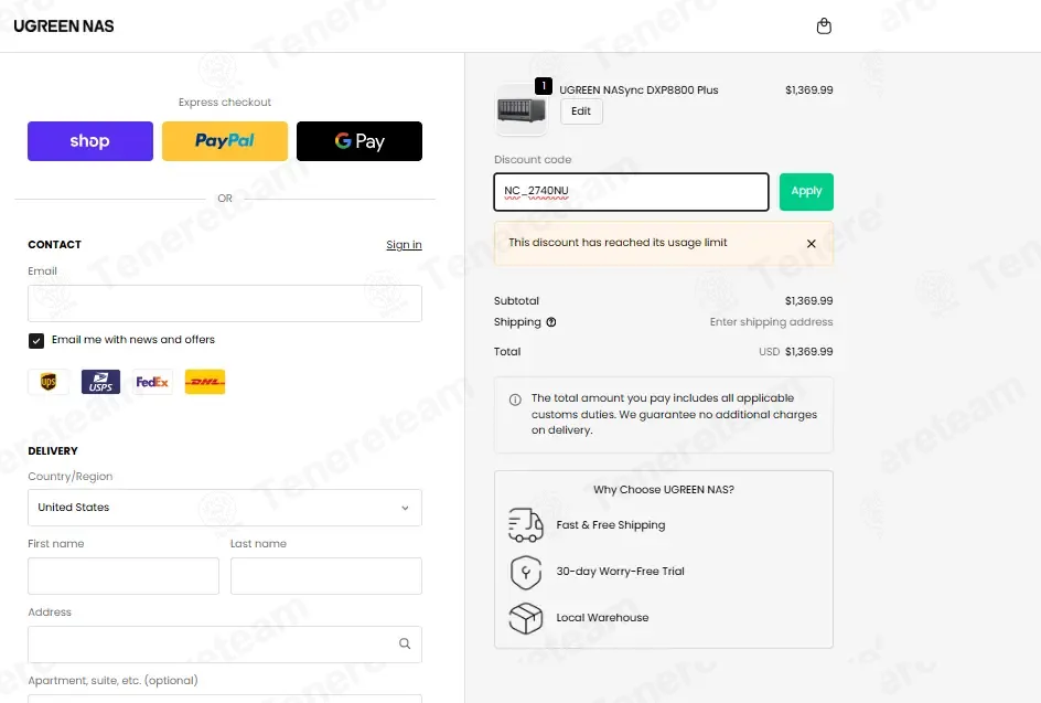 Ugreen NAS coupon code: 5% off with NC_2740NU. Tested and valid as 1 month ago.