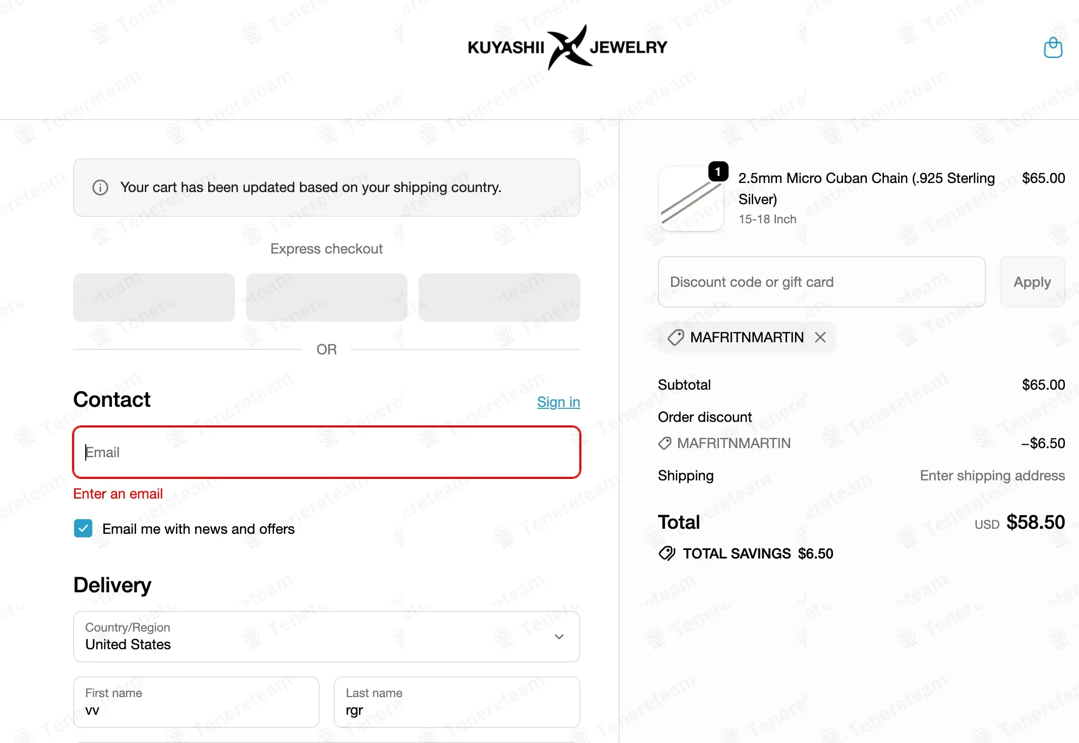 Kuyashii Jewelry coupon code: 10% off with MAFRITNMARTIN. Tested and valid as 9 months ago.