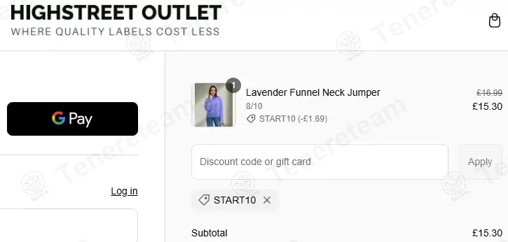 High Street Outlet coupon code: 10% off with START10. Tested and valid as 1 year ago.
