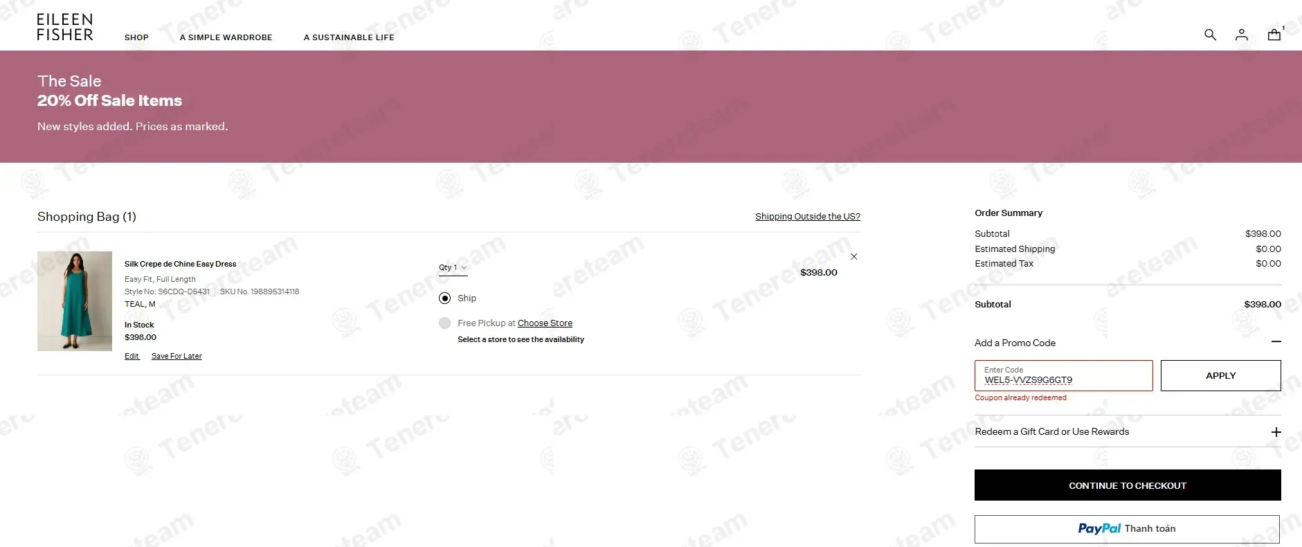 Eileen Fisher coupon code: 15% off with WEL5-VVZS9G6GT9. Tested and valid as 2 months ago.