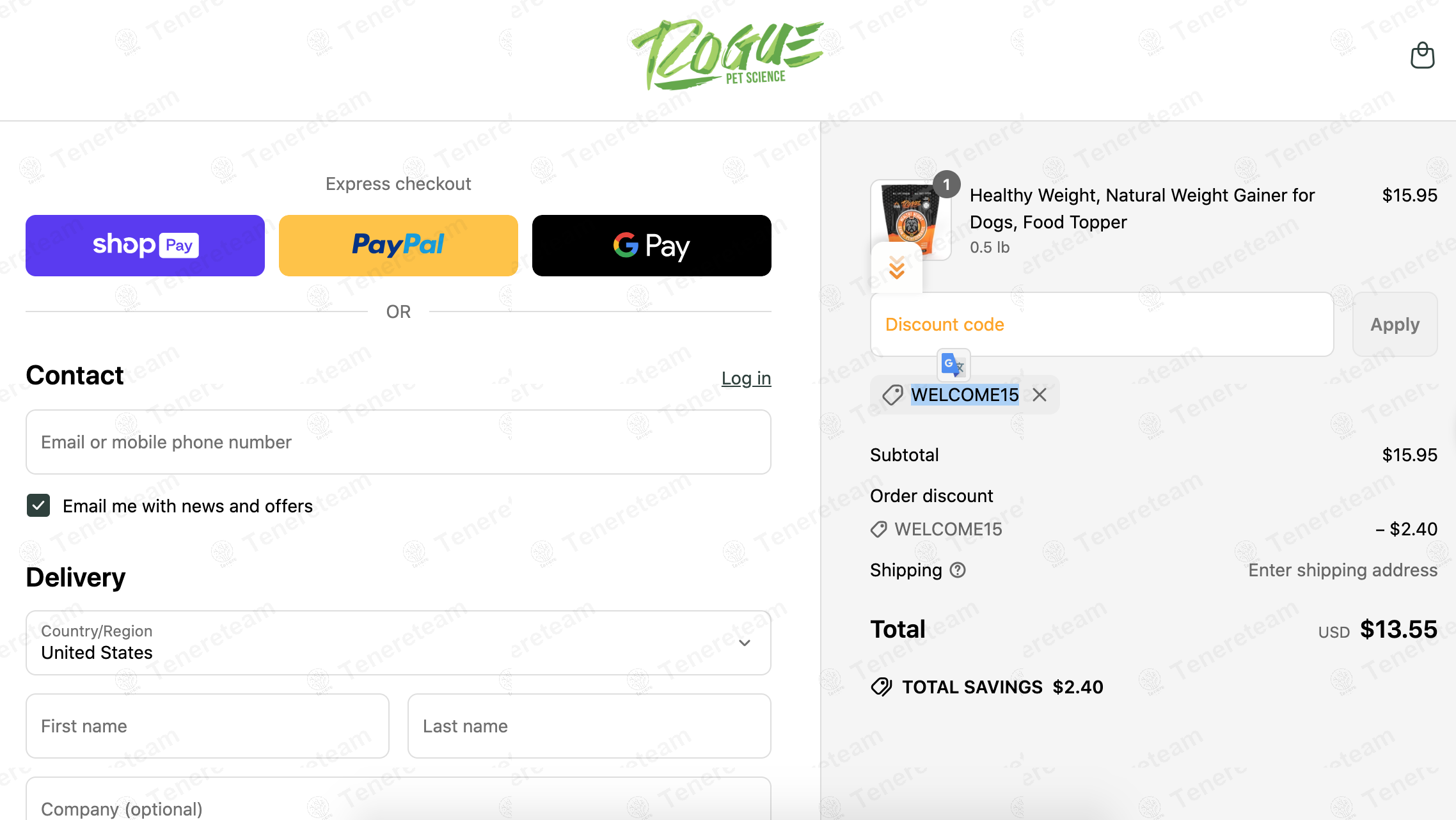 Rogue Pet Science coupon code: 15% off with WELCOME15. Tested and valid as 1 year ago.