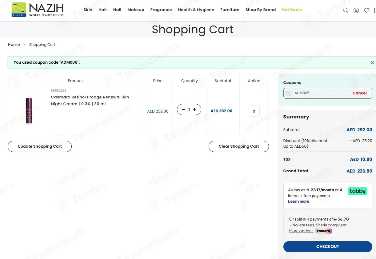 Nazih UAE coupon code: 10% off with ADM006. Tested and valid as 5 months ago.