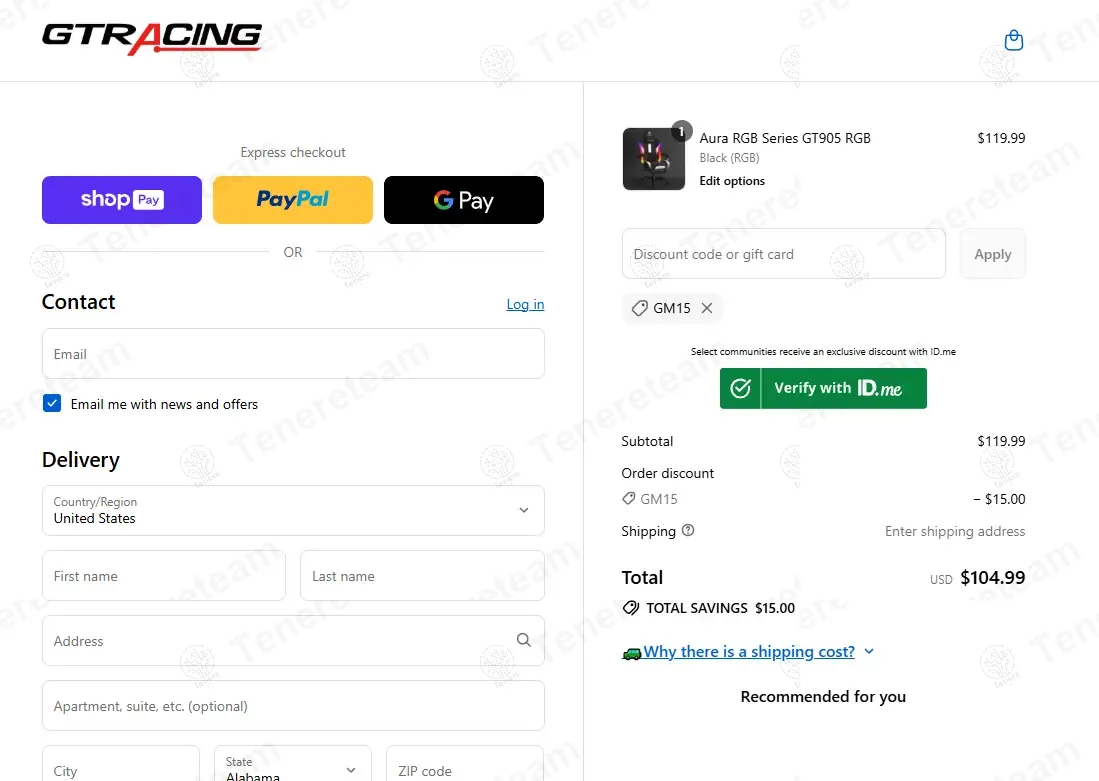 Gtracing coupon code: $15 off with GM15. Tested and valid as 7 months ago.