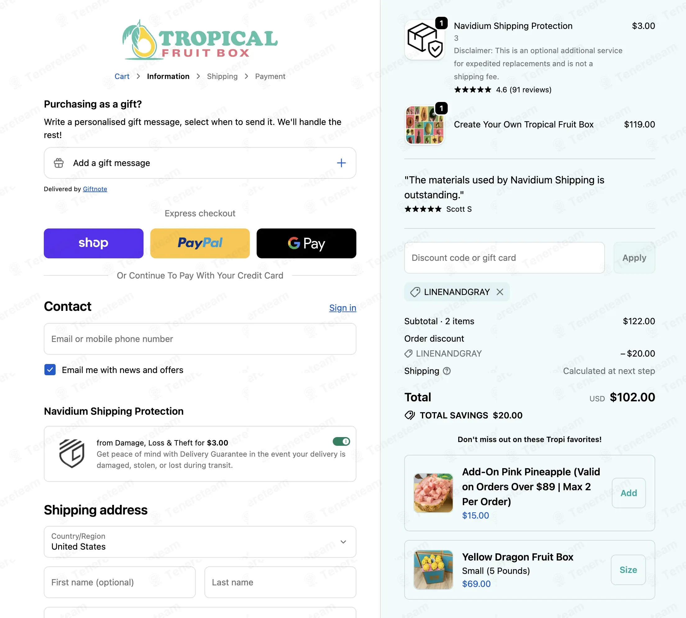 Tropical Fruit Box coupon code: $20 off with LINENANDGRAY. Tested and valid as 6 days ago.
