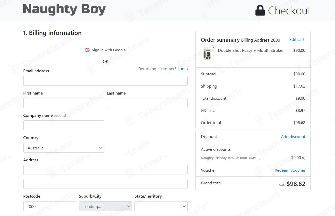 Naughty Boy AU coupon code: 10% off with BIRTHDAY10. Tested and valid as 7 months ago.