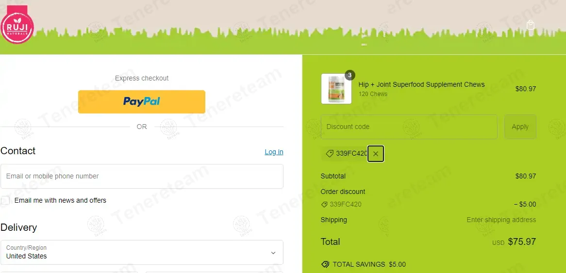 Ruji Naturals coupon code: $5 off with 339FC420. Tested and valid as 1 year ago.